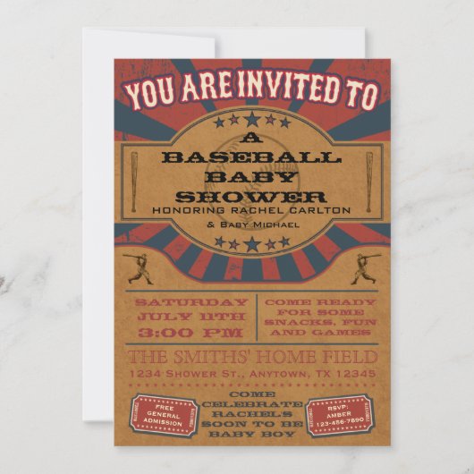 Invitation au Baby shower de baseball Vintage (Devant)