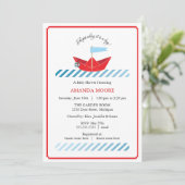 Invitation au Baby shower de bateau à papier (Debout devant)