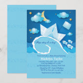 Invitation au Baby shower de bateau à voile papier (Devant / Derrière)