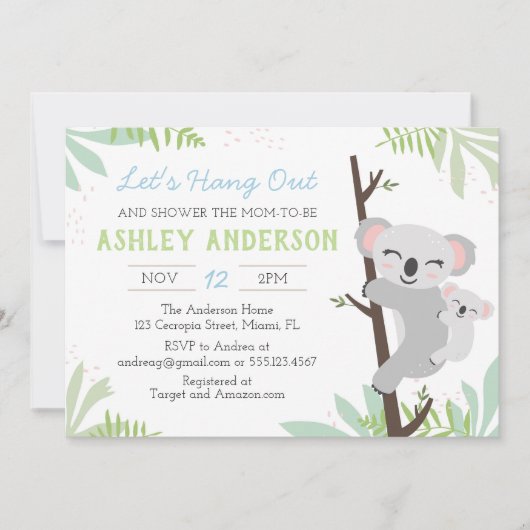 Invitation au Baby shower de bébé Koala (Devant)