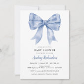 Invitation au Baby shower de Bleu Bow (Devant)
