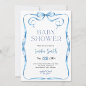 Invitation au Baby shower de Bleu Bow (Devant)