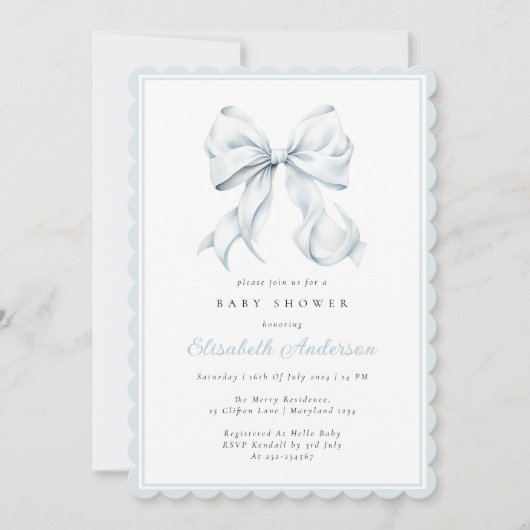 Invitation au Baby shower de Bleu Bow (Devant)