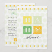 Invitation au Baby shower de blocs verts et jaunes (Devant / Derrière)