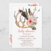 Invitation au Baby shower de Boho Floral et Antler (Devant / Derrière)