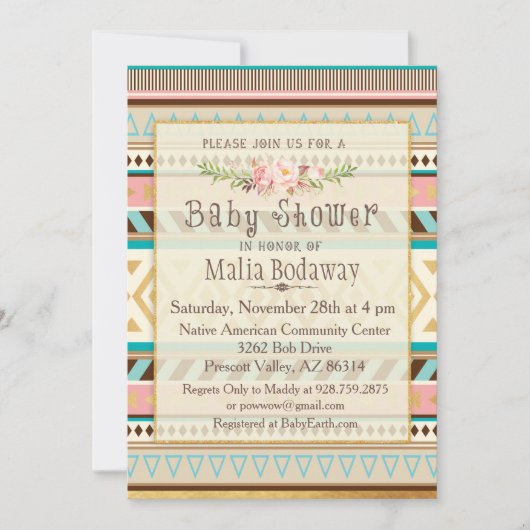 Invitation au Baby shower de Boho Tribal (Devant)