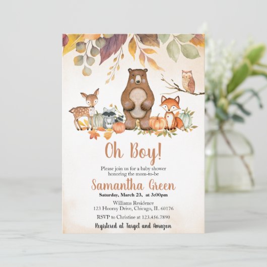 Invitation au Baby shower de bois d'automne (Debout devant)