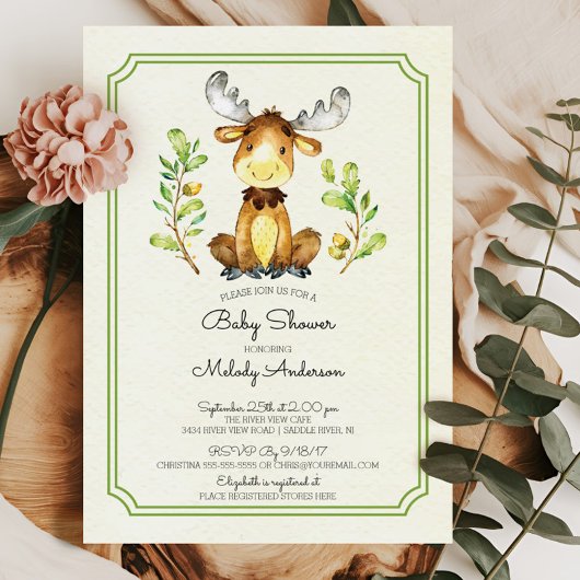 Invitation au Baby shower de bois mou Moose