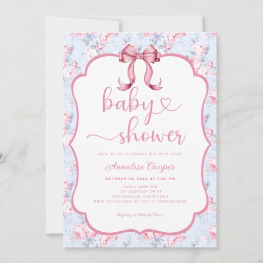 Invitation au Baby shower de boue rose Rose (Devant)