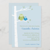 Invitation au Baby shower de bouleaux d'Owl - Garç (Devant / Derrière)