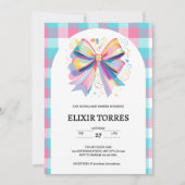 Invitation au Baby shower de Bow coloré (Devant)