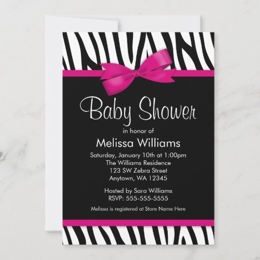 Invitation au Baby shower de Bow imprimé rose-chau (Devant)