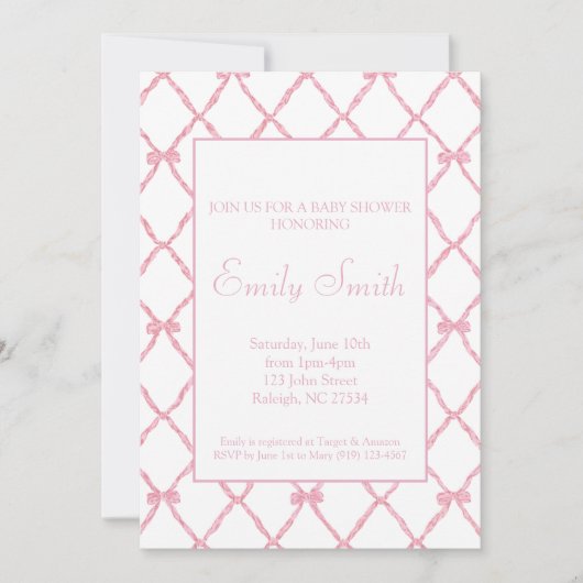 Invitation au Baby shower de Bow rose (Devant)