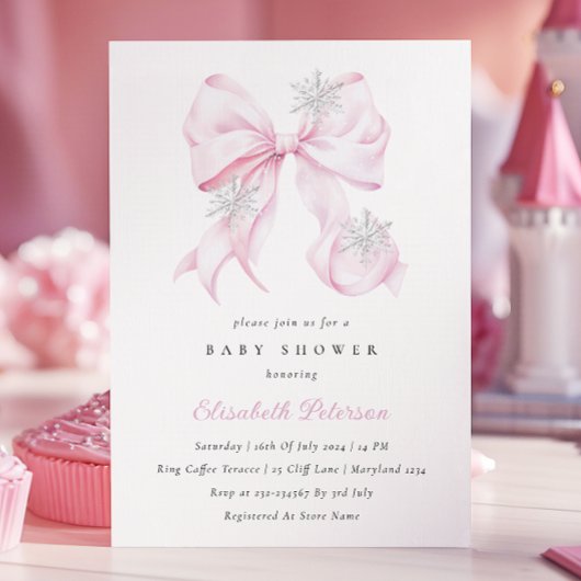 Invitation au Baby shower de Bow rose d'hiver