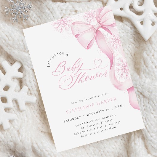 Invitation au Baby shower de Bow rose d'hiver