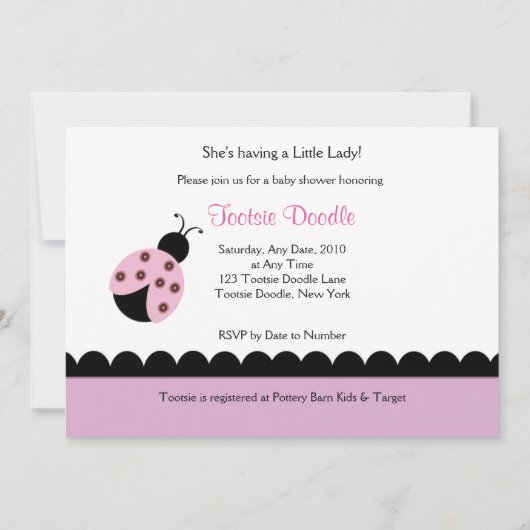 Invitation au Baby shower de bugs de fleurs Lady B (Devant)
