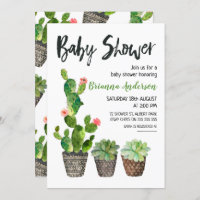 Invitation au Baby shower de Cactus pointillé