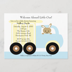 Invitation au Baby shower de Camion Cute Bunny