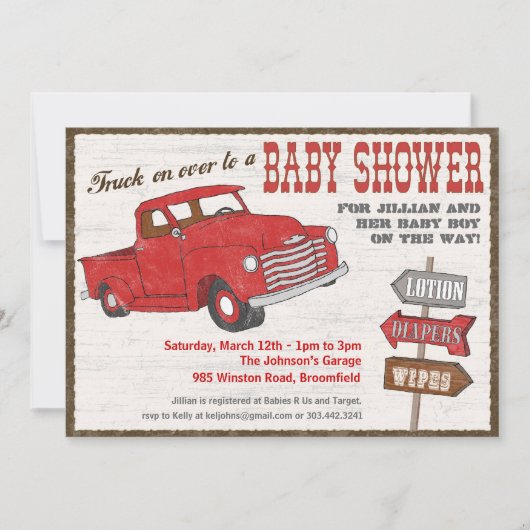 Invitation au Baby shower de Camion Retro (Devant)