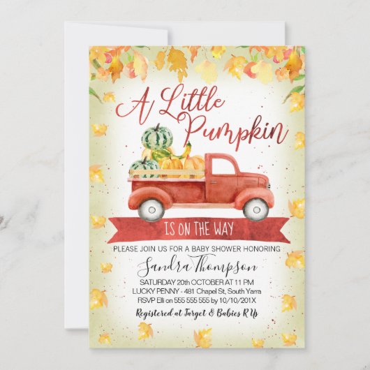 Invitation au Baby shower de camion Rustic Little  (Devant)