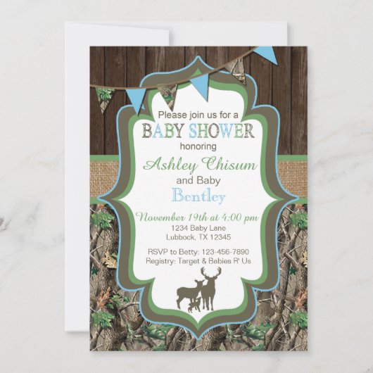 Invitation au Baby shower de Camo Green Blue (Devant)