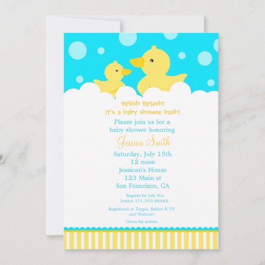 Invitation au Baby shower de canard en caoutchouc (Devant)
