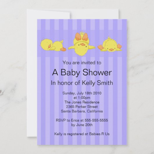 Invitation au Baby shower de canard jaune (Devant)