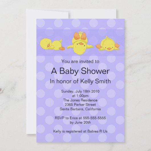 Invitation au Baby shower de canard jaune (Devant)