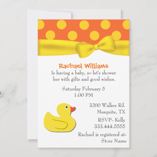 Invitation au Baby shower de canard jaune Whimsica (Devant)