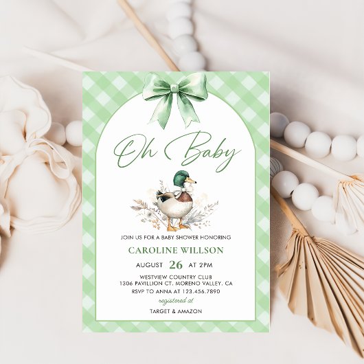 Invitation au Baby shower de canard vert Mallard