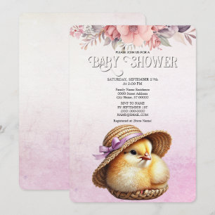 Invitation au Baby shower de carbone rose petit po