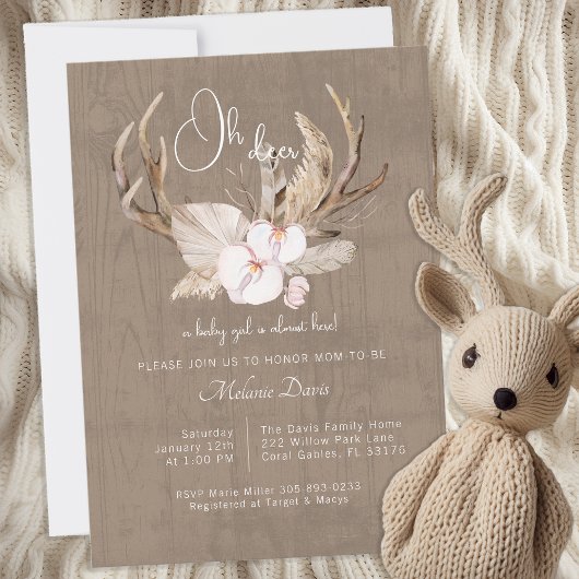 Invitation au Baby shower de cerfs d'aquarelle de 