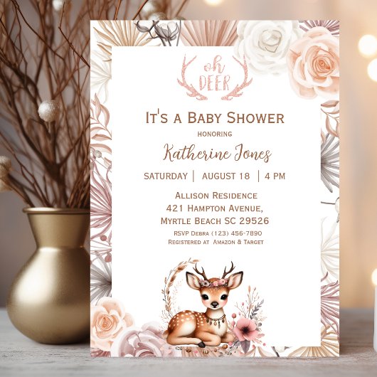 Invitation au Baby shower de cerfs de Boho mignonn