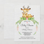 Invitation au Baby shower de cerfs de bois doux (Devant / Derrière)