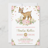Invitation au Baby shower de cerfs de forêt rose (Devant)