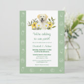 Invitation au Baby shower de chien vert jaune du L (Debout devant)