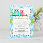 Invitation au Baby shower de Chouette Cute / Vert  (Debout devant)