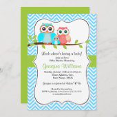 Invitation au Baby shower de Chouette Cute / Vert  (Devant / Derrière)