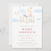 Invitation au Baby shower de cigogne (Devant)