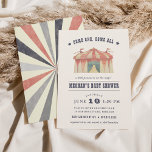 Invitation au Baby shower de cirque vintage<br><div class="desc">Venez un,  venez tous ! Invités Invitations pour célébrer la mère d'être avec cette mignonne invitation de baby shower de chapiteaux de cirque de style vintage. La carte blanche off présente une illustration d'une tente de cirque aquarelle avec des lettres de lecture vintages et un fond à motifs colorés.</div>