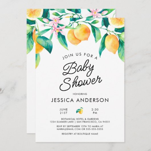 Invitation au Baby shower de citron (Devant / Derrière)