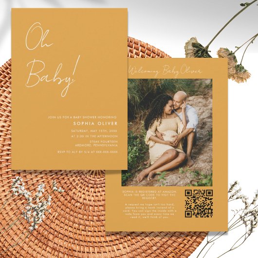 Invitation au Baby shower de code QR photo minimal