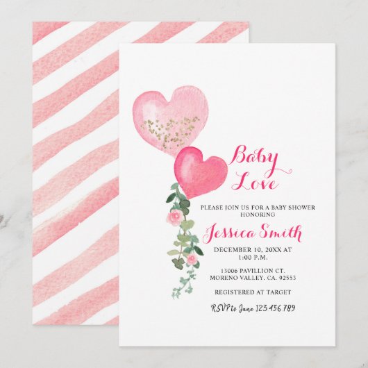 Invitation au baby shower de coeur de Valentine (Devant / Derrière)