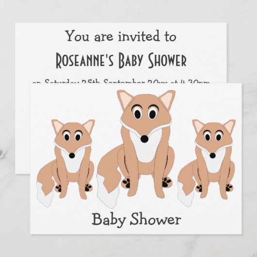 Invitation au Baby shower de conception Fox (Devant / Derrière)