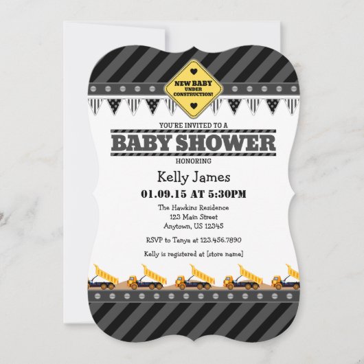 Invitation au Baby shower de construction noir gri (Devant)