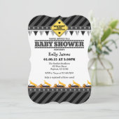 Invitation au Baby shower de construction noir gri (Debout devant)