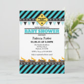 Invitation au Baby shower de construction Turquois (Debout devant)