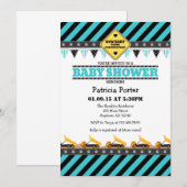 Invitation au Baby shower de construction Turquois (Devant / Derrière)