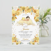 Invitation au Baby shower de couchage floral jaune (Debout devant)