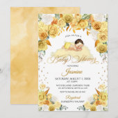 Invitation au Baby shower de couchage floral jaune (Devant / Derrière)